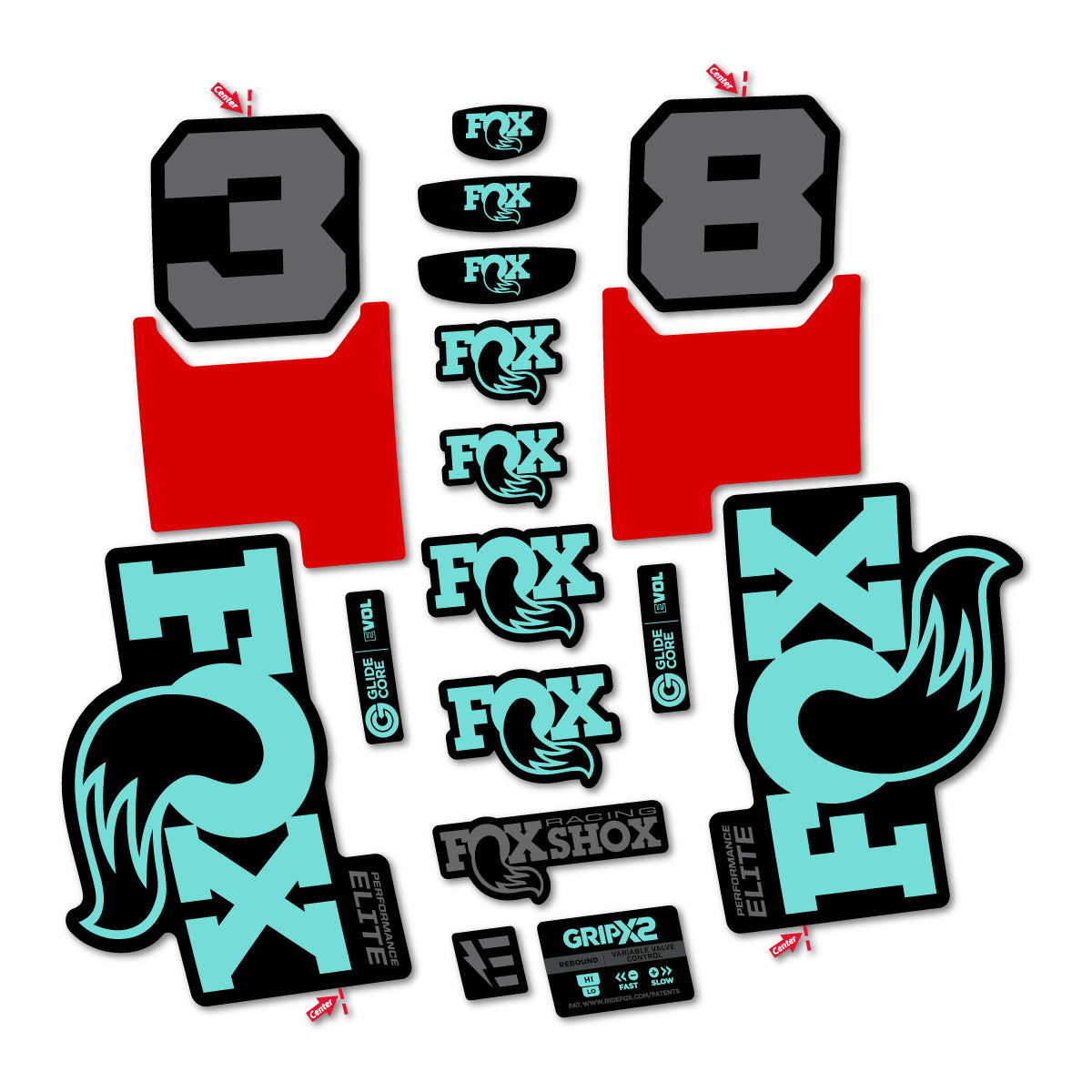 Stickers for Fox 38 Elite 2027, Fork vinyl decals - Blue Green