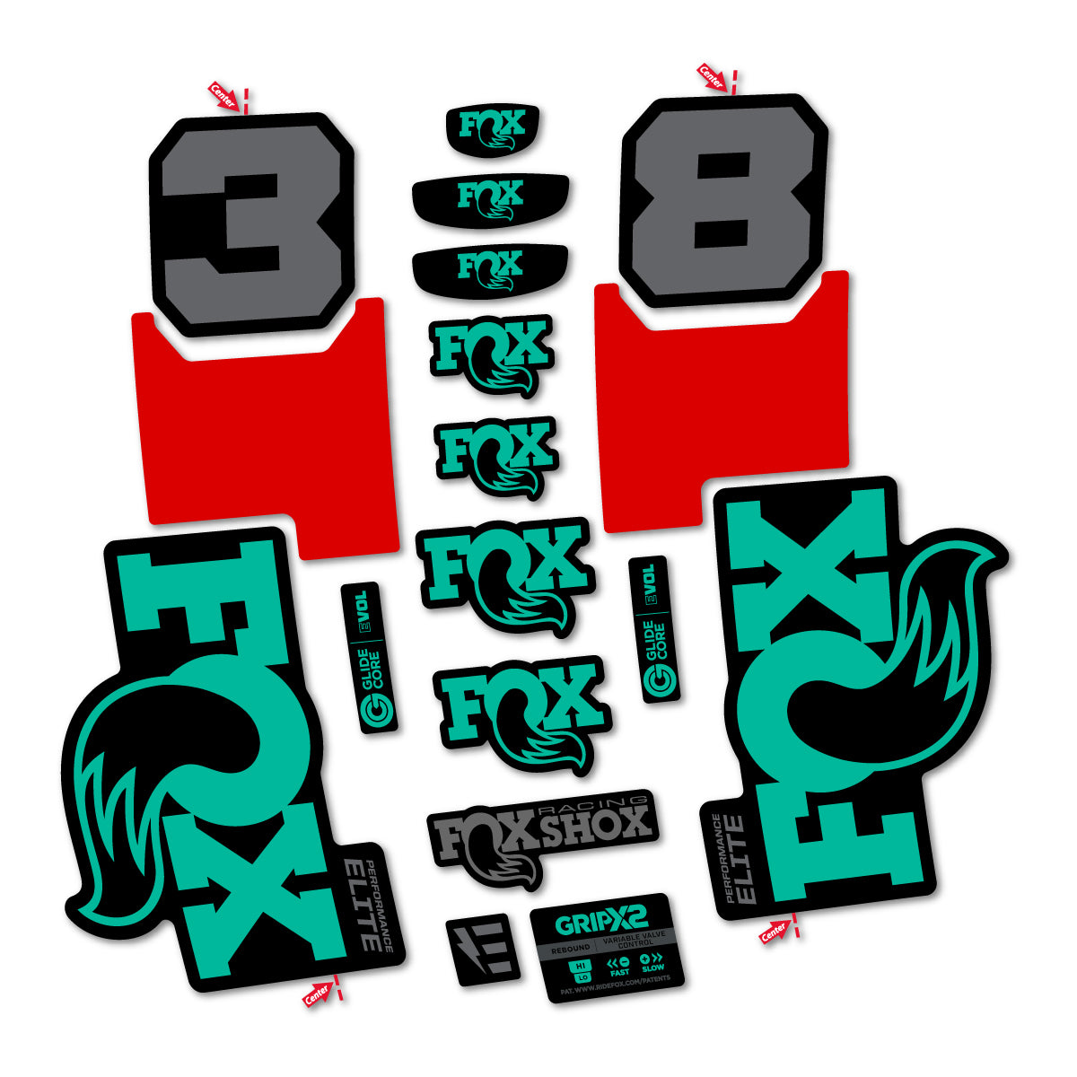 Stickers for Fox 38 Elite 2027, Fork vinyl decals - Green Turquoise