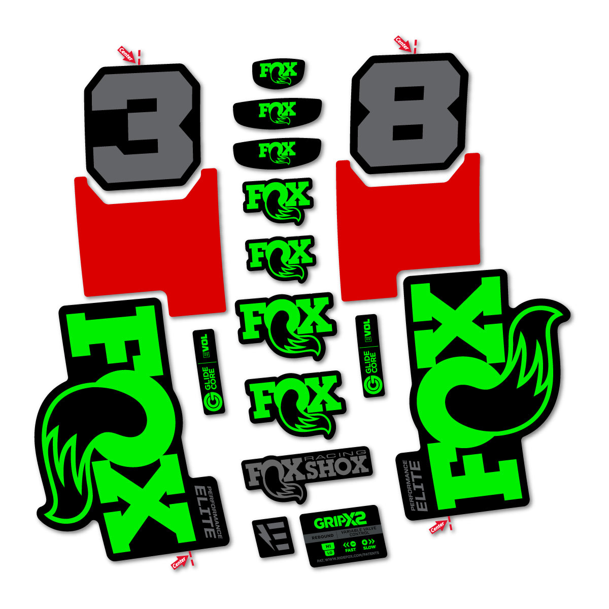Stickers for Fox 38 Elite 2027, Fork vinyl decals - Neon Green