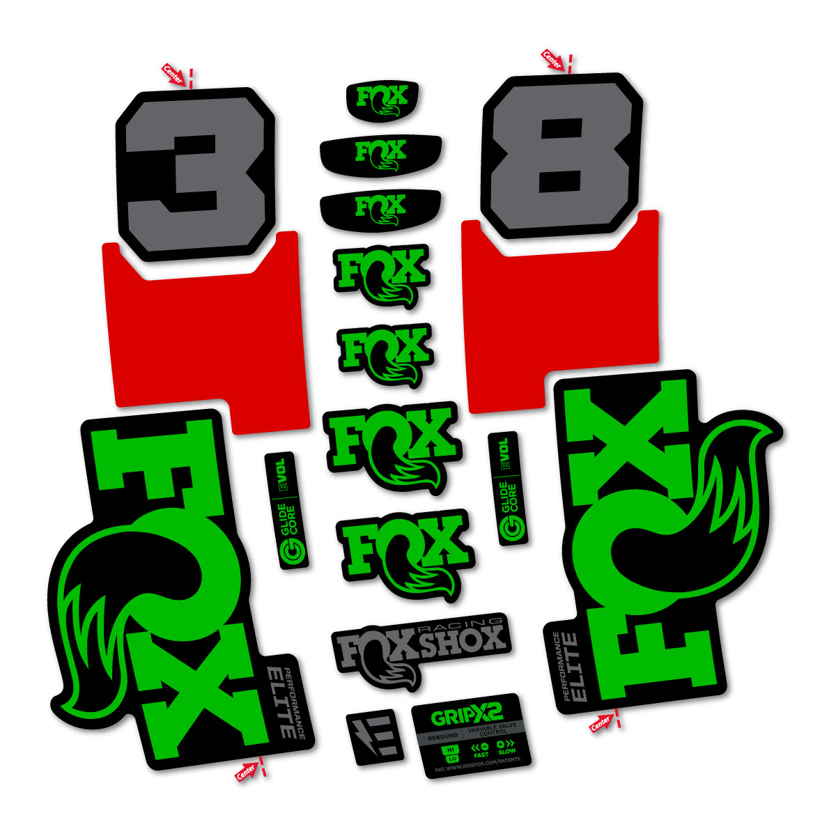 Stickers for Fox 38 Elite 2027, Fork vinyl decals - Grass Green