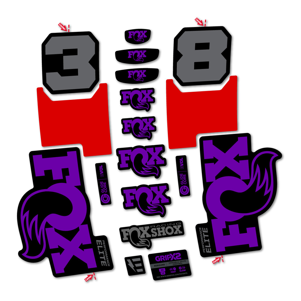 Stickers for Fox 38 Elite 2027, Fork vinyl decals - Violet