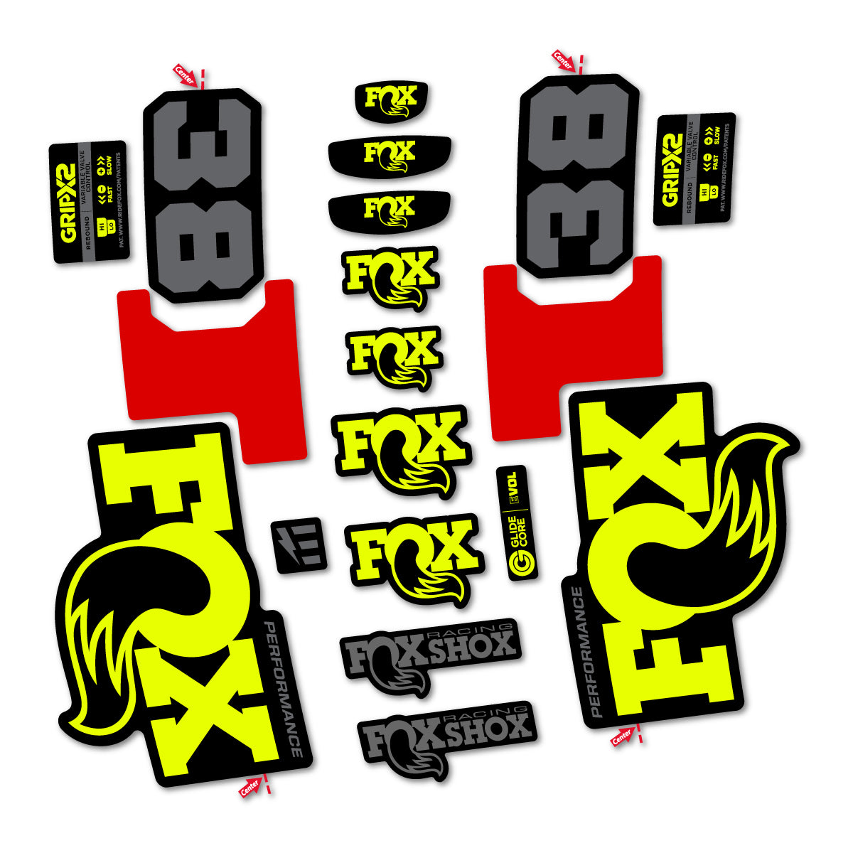 Stickers for Fox 38 Performance 2027, Fork vinyl decals - Neon Yellow