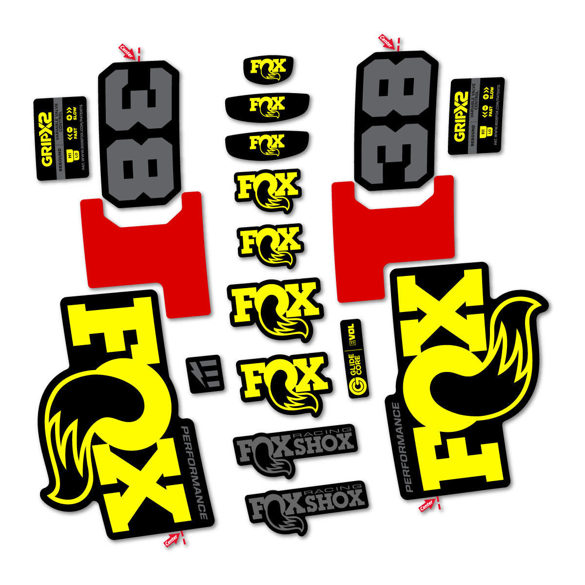Stickers for Fox 38 Performance 2027, Fork vinyl decals - Lemon Yellow