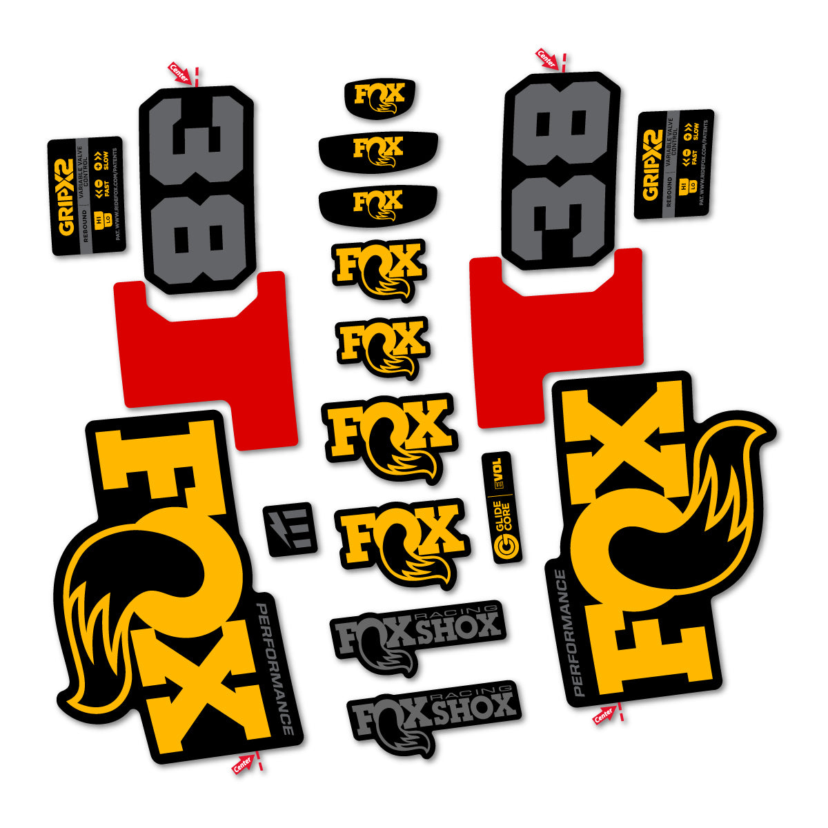 Stickers for Fox 38 Performance 2027, Fork vinyl decals - Medium Yellow