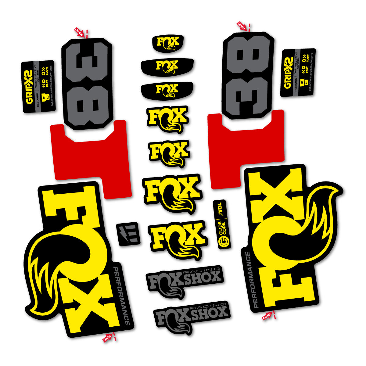 Stickers for Fox 38 Performance 2027, Fork vinyl decals - Yellow