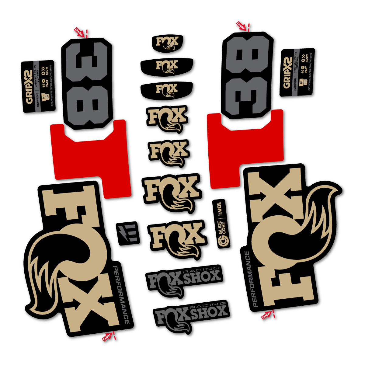 Stickers for Fox 38 Performance 2027, Fork vinyl decals - Sand