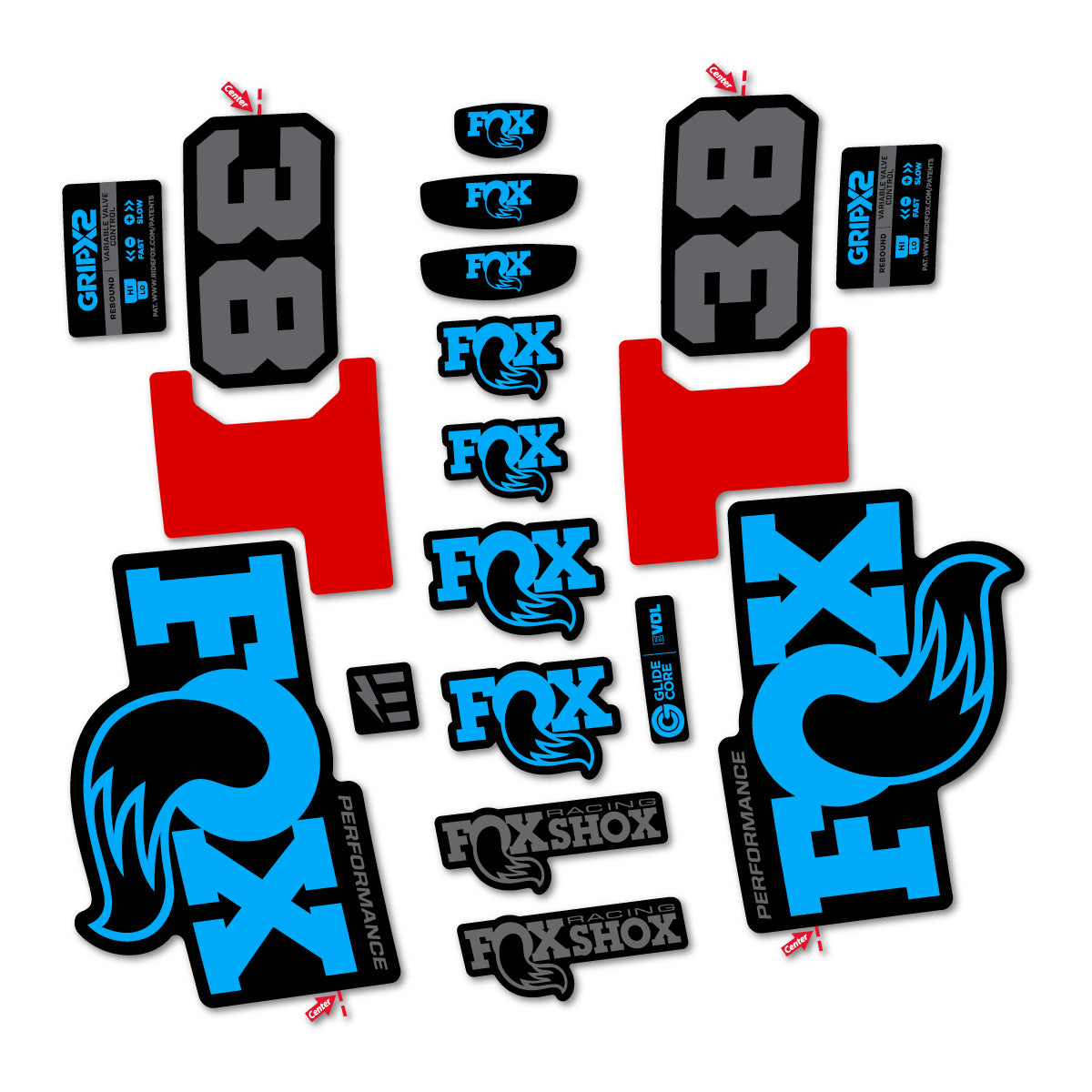 Stickers for Fox 38 Performance 2027, Fork vinyl decals - Light Blue