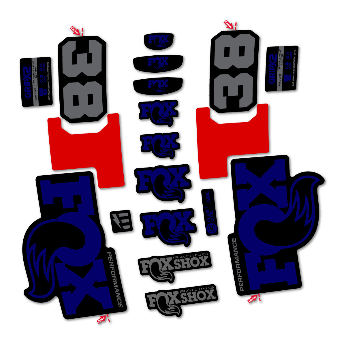 Stickers for Fox 38 Performance 2027, Fork vinyl decals - Scandinavian Blue