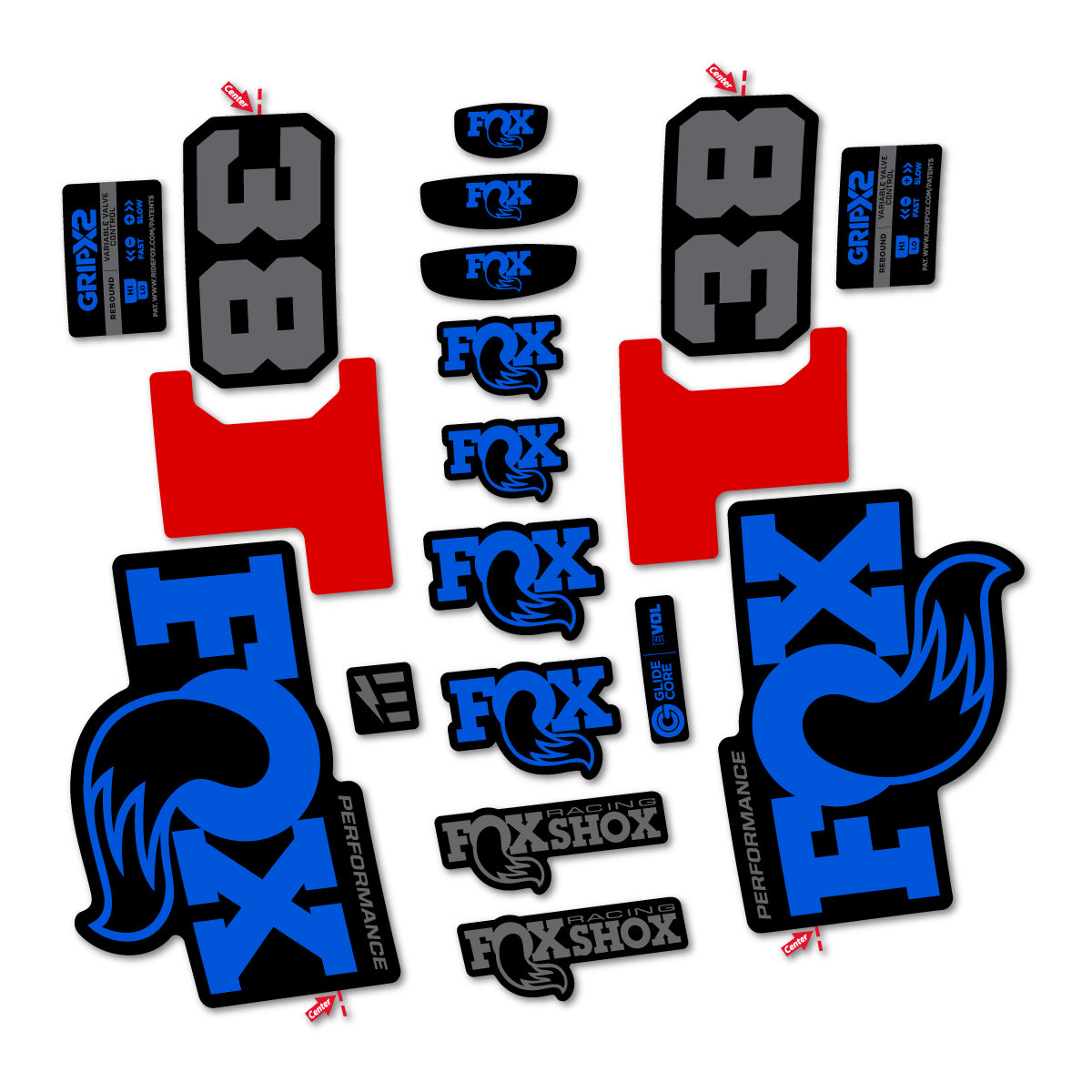 Stickers for Fox 38 Performance 2027, Fork vinyl decals - Sea Blue