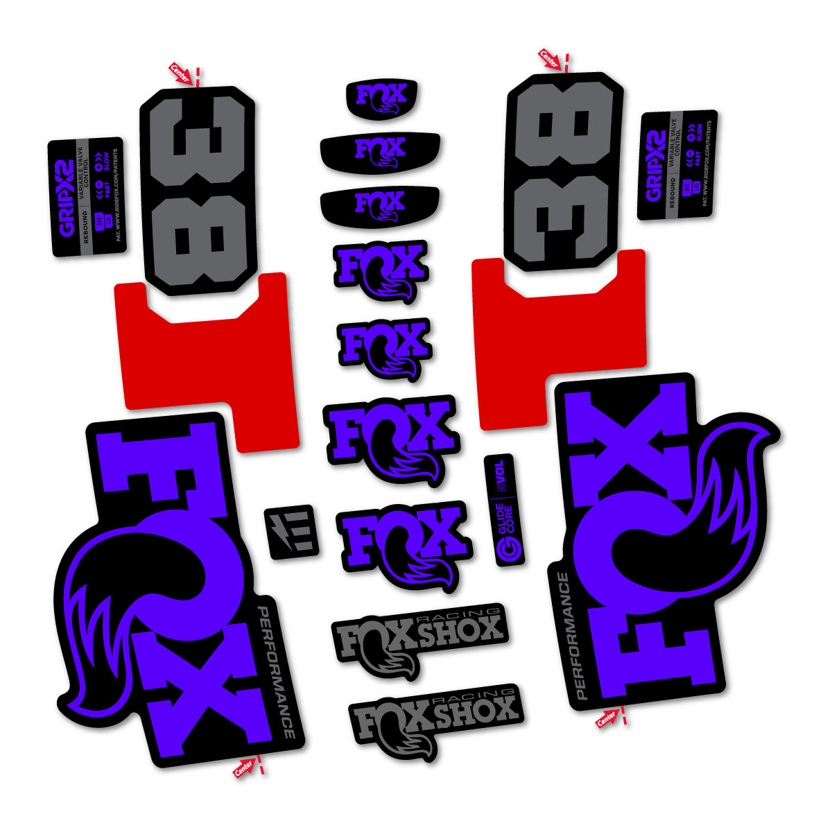 Stickers for Fox 38 Performance 2027, Fork vinyl decals - Reflex Blue
