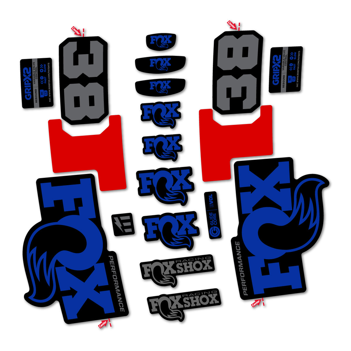 Stickers for Fox 38 Performance 2027, Fork vinyl decals - Ultramarine Blue