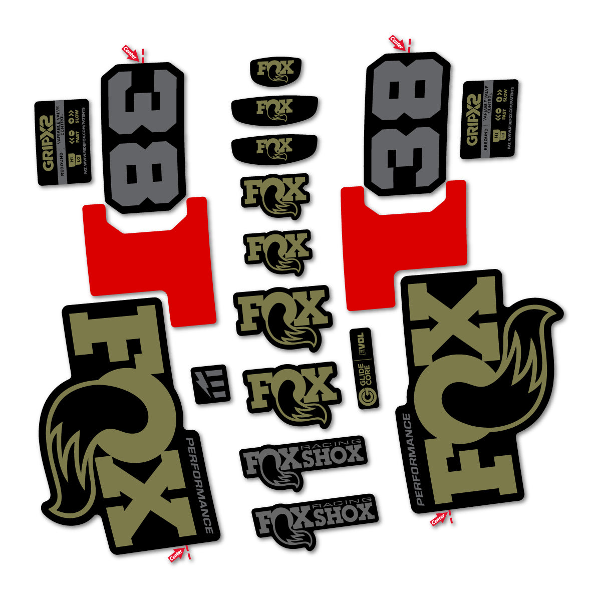 Stickers for Fox 38 Performance 2027, Fork vinyl decals - Khaki