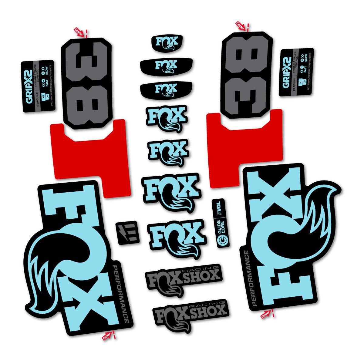 Stickers for Fox 38 Performance 2027, Fork vinyl decals - Sky Blue