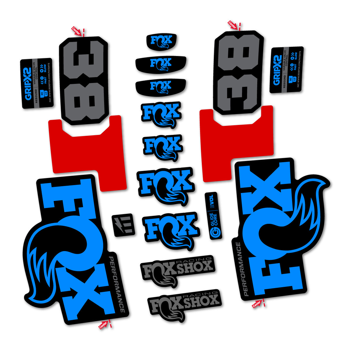 Stickers for Fox 38 Performance 2027, Fork vinyl decals - Luminous Cyan