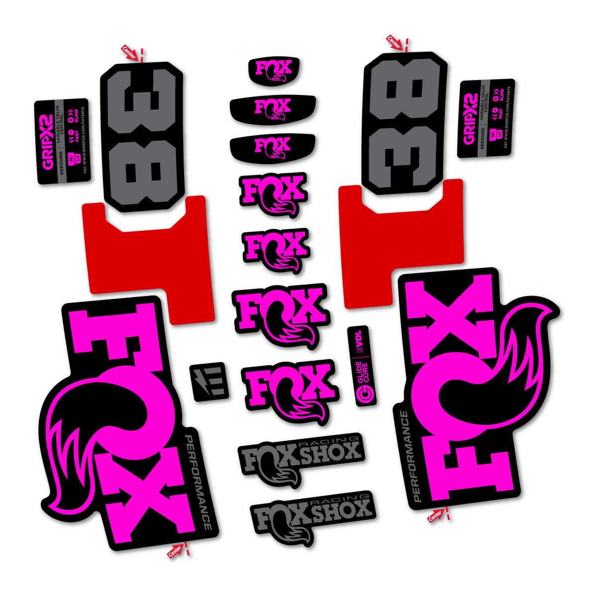 Stickers for Fox 38 Performance 2027, Fork vinyl decals - Fuchsia Neon