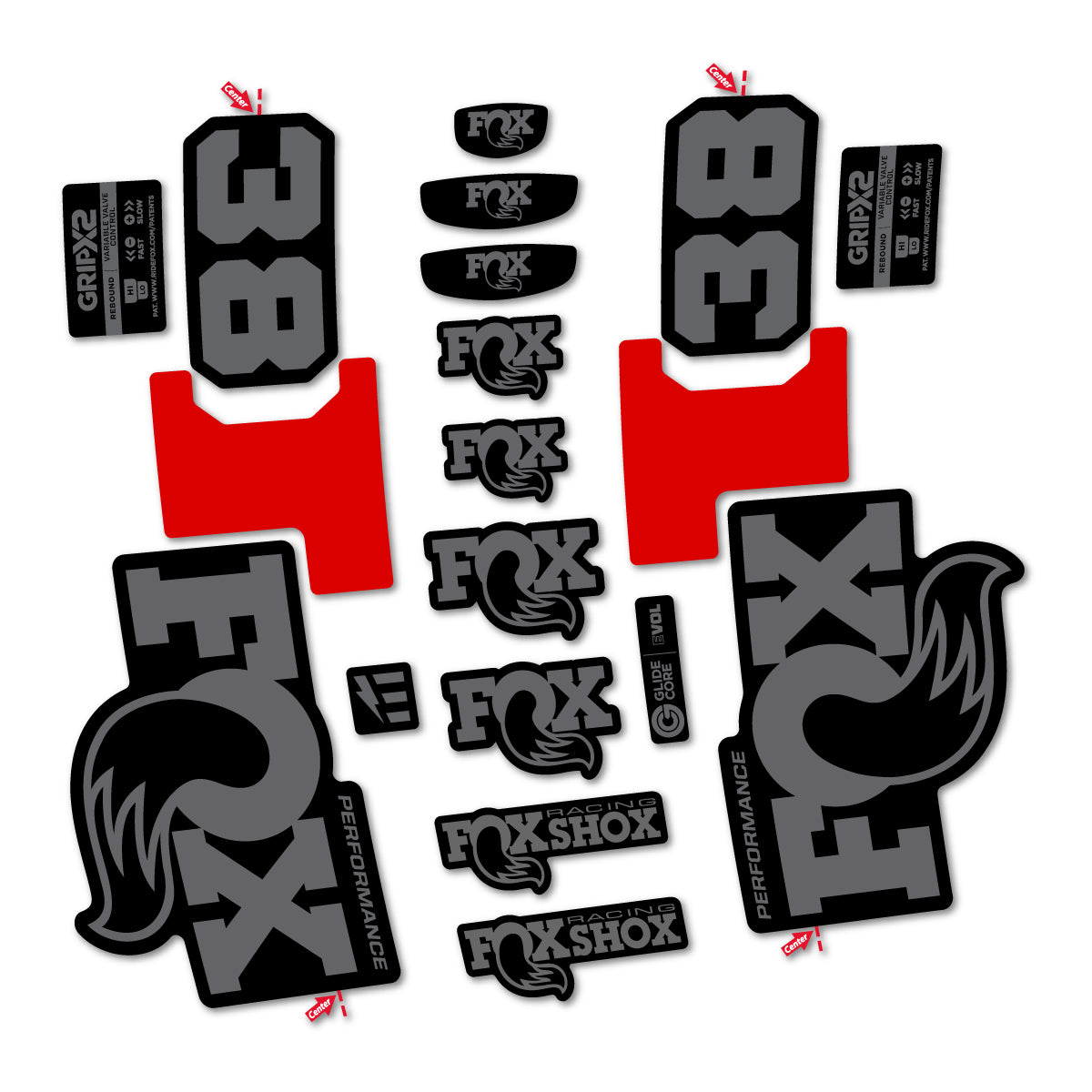 Stickers for Fox 38 Performance 2027, Fork vinyl decals - Medium Grey