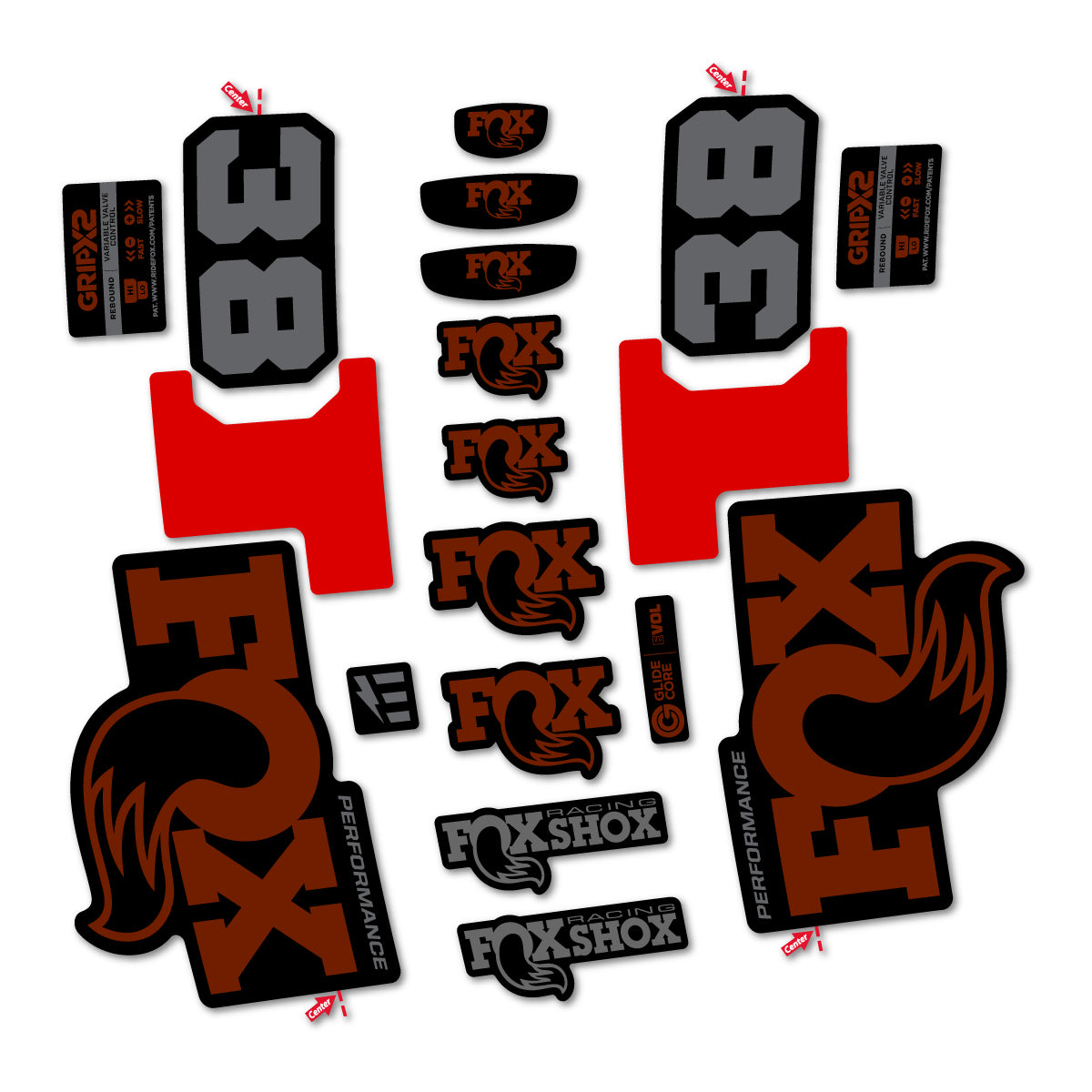 Stickers for Fox 38 Performance 2027, Fork vinyl decals - Brown