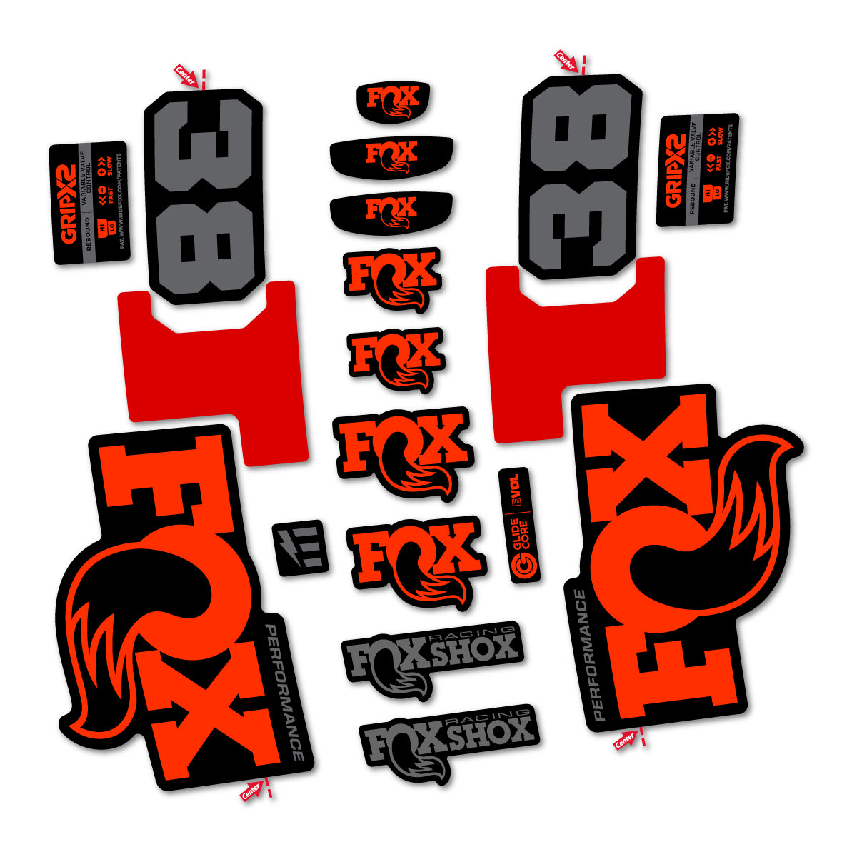 Stickers for Fox 38 Performance 2027, Fork vinyl decals - Luminous Orange