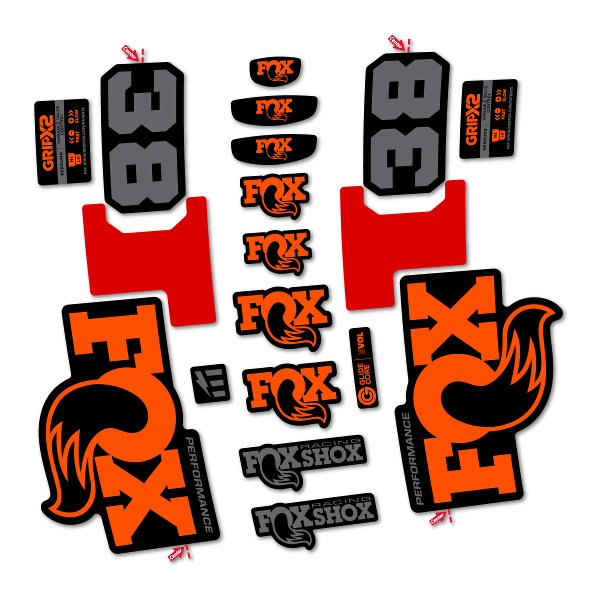 Stickers for Fox 38 Performance 2027, Fork vinyl decals - Orange
