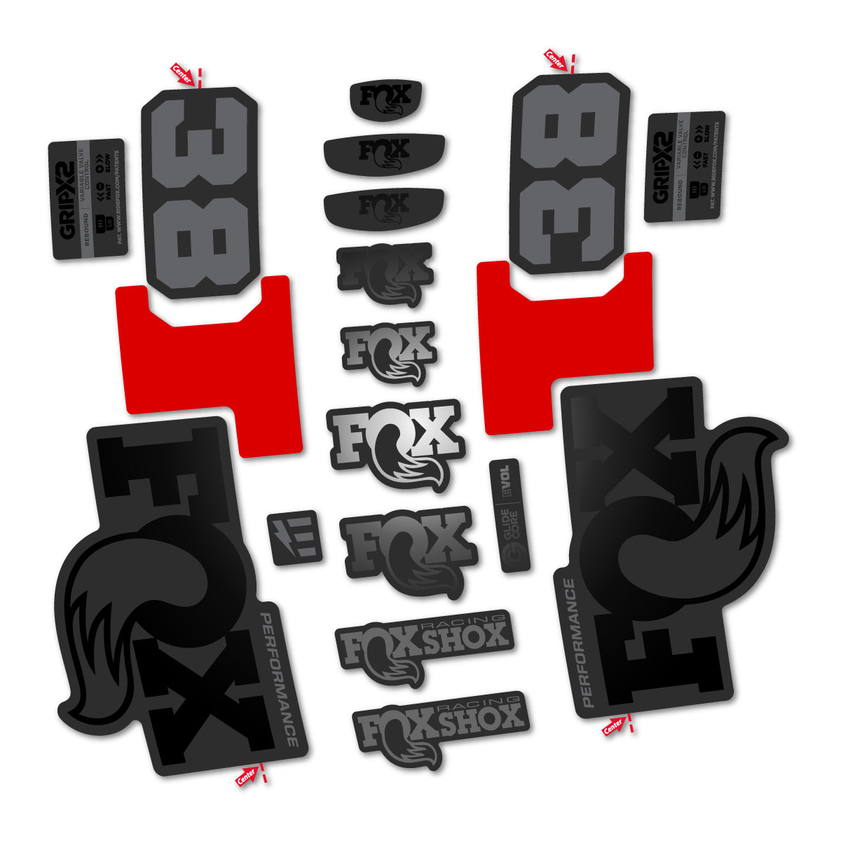 Stickers for Fox 38 Performance 2027, Fork vinyl decals - Black