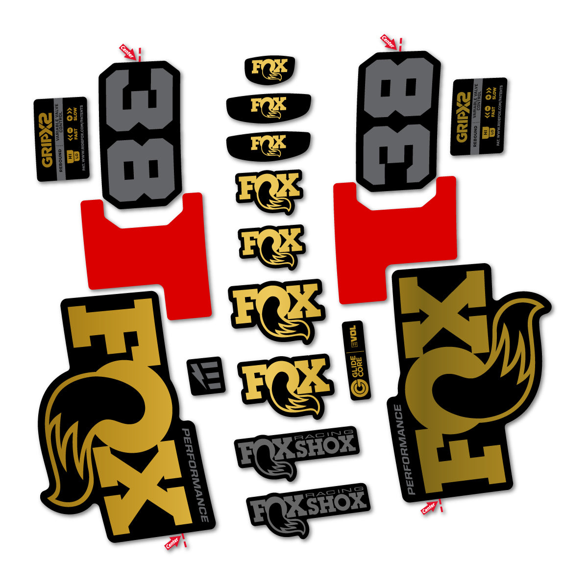 Stickers for Fox 38 Performance 2027, Fork vinyl decals - Gold