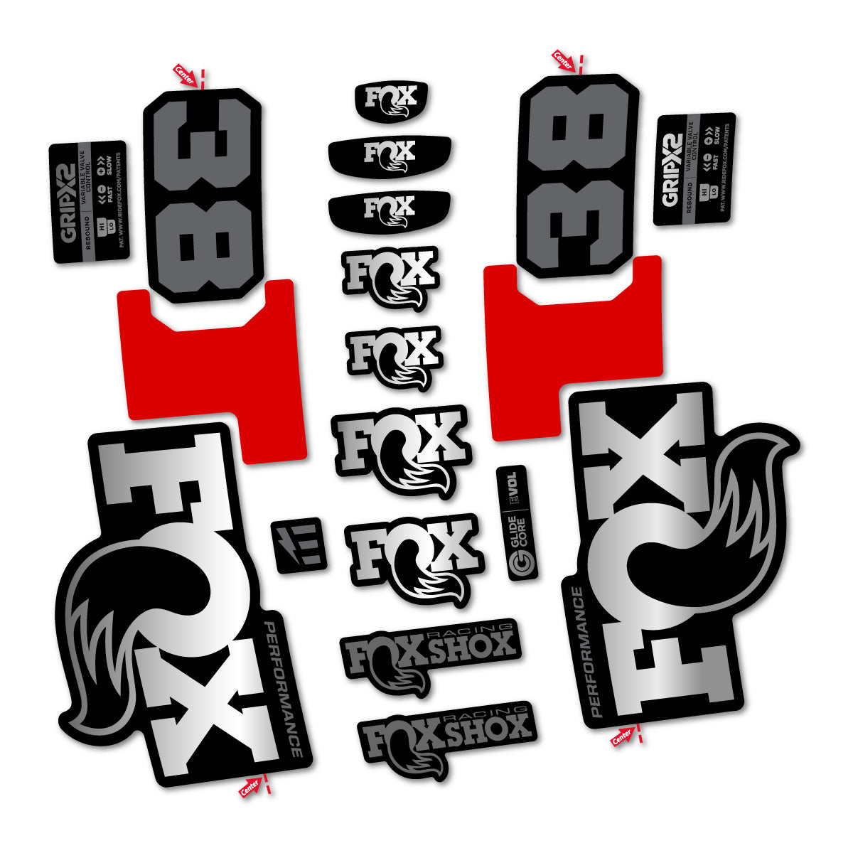 Stickers for Fox 38 Performance 2027, Fork vinyl decals - Chrome Silver