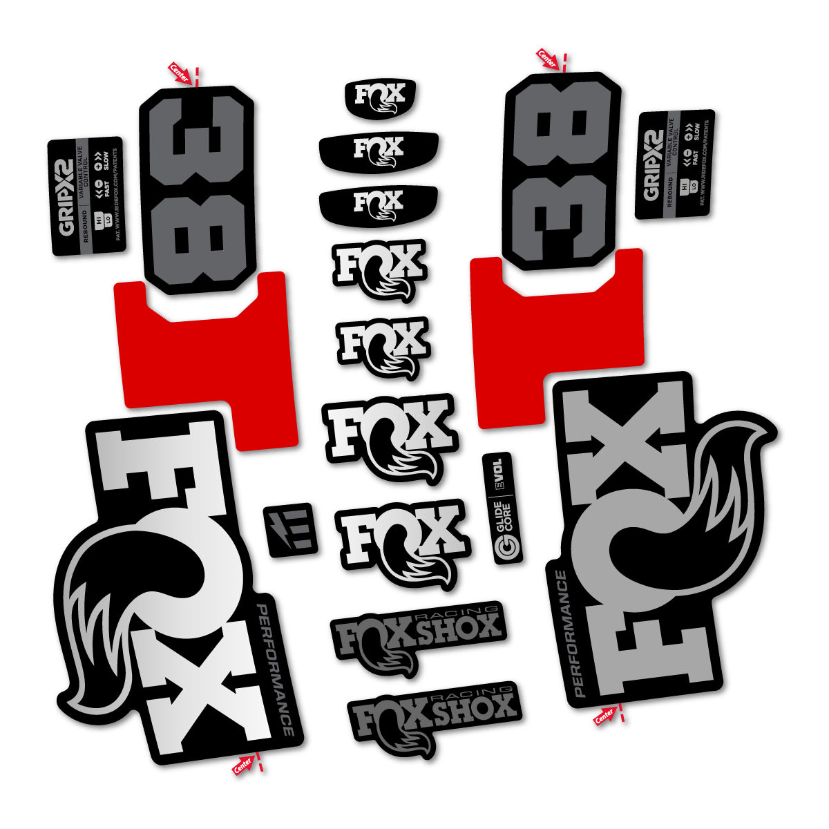 Stickers for Fox 38 Performance 2027, Fork vinyl decals - Light Silver