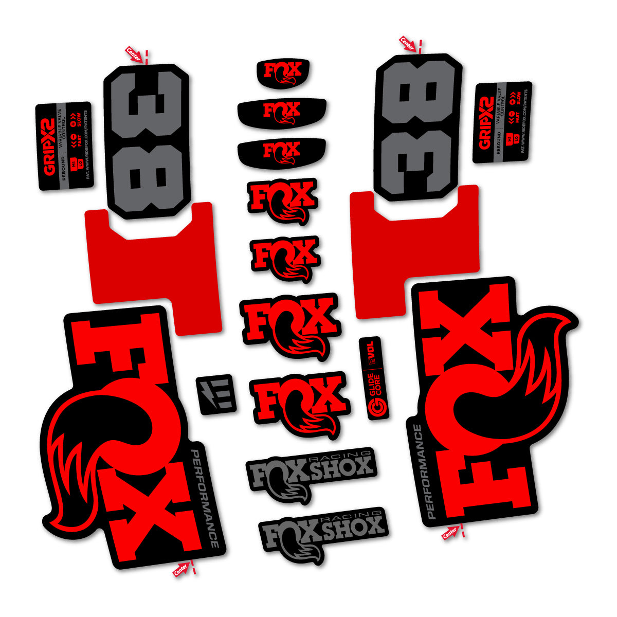 Stickers for Fox 38 Performance 2027, Fork vinyl decals - Orange Red