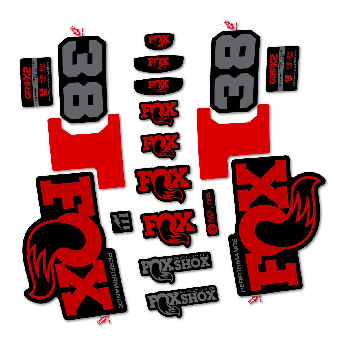 Stickers for Fox 38 Performance 2027, Fork vinyl decals - Medium Red