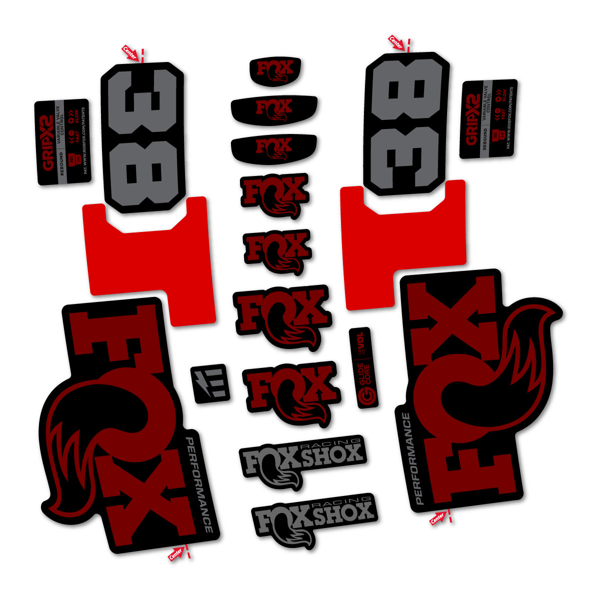 Stickers for Fox 38 Performance 2027, Fork vinyl decals - Very Dark Red