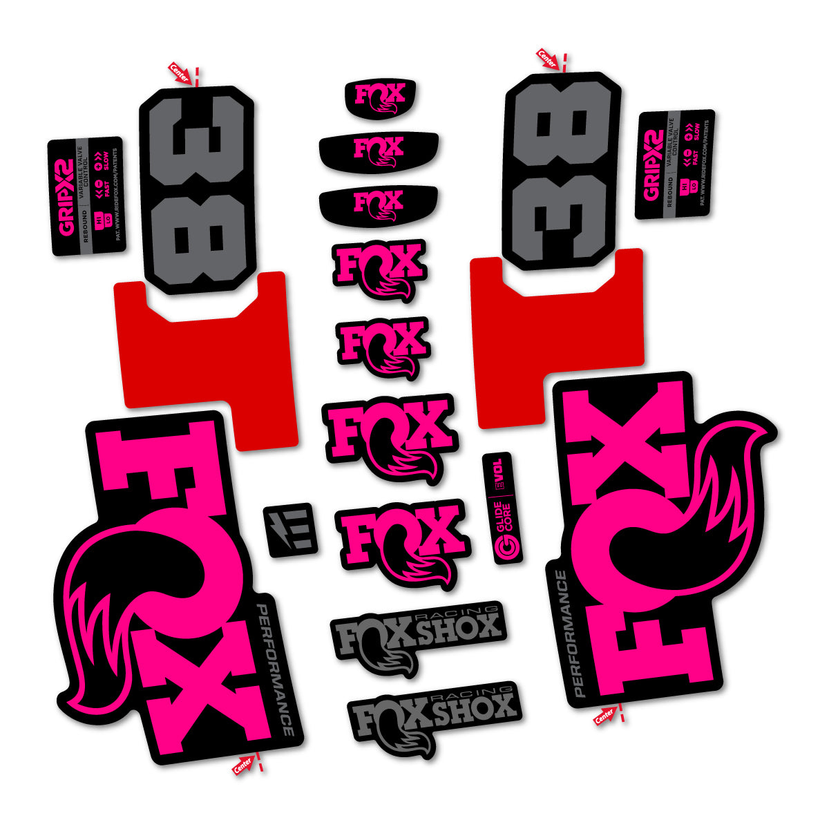 Stickers for Fox 38 Performance 2027, Fork vinyl decals - Neon Pink