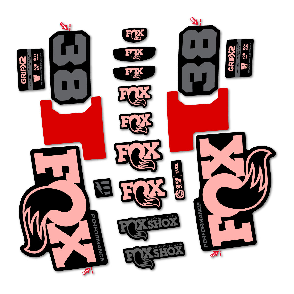 Stickers for Fox 38 Performance 2027, Fork vinyl decals - Salmon Pink
