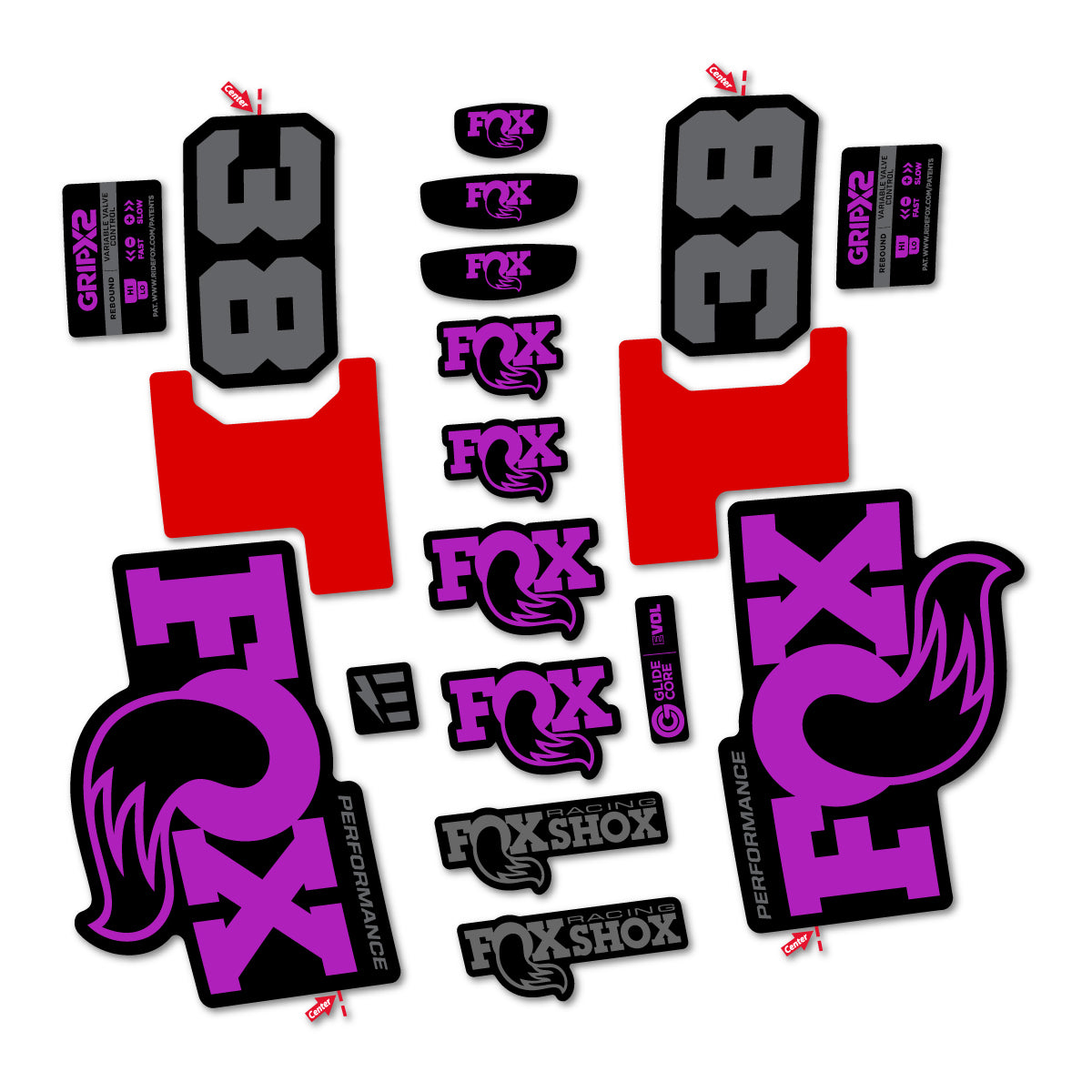 Stickers for Fox 38 Performance 2027, Fork vinyl decals - Violet Pink