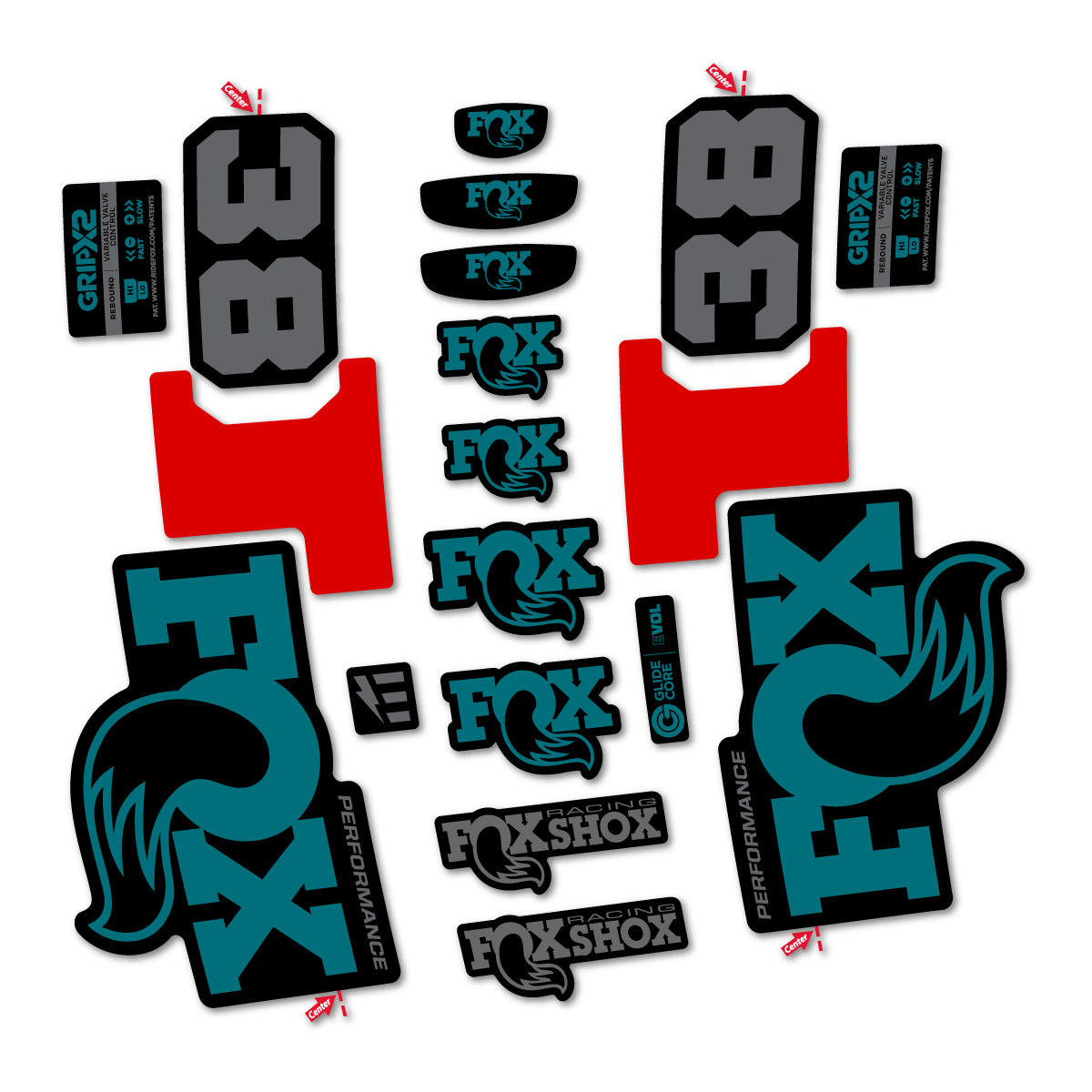 Stickers for Fox 38 Performance 2027, Fork vinyl decals - Dark Turquoise