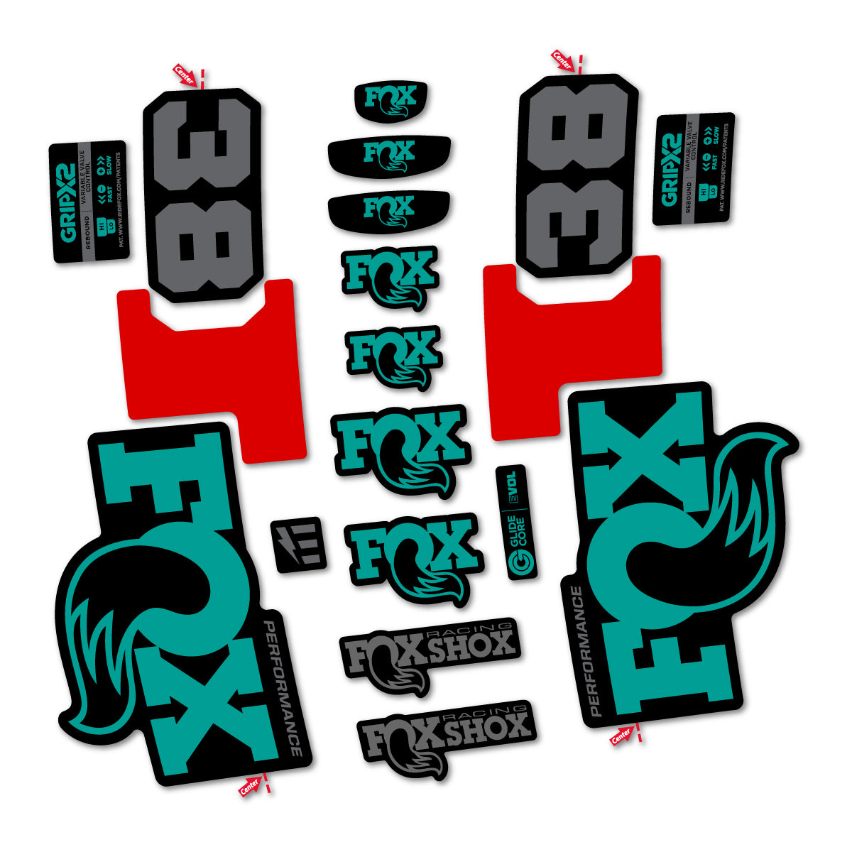 Stickers for Fox 38 Performance 2027, Fork vinyl decals - Petrol Turquoise