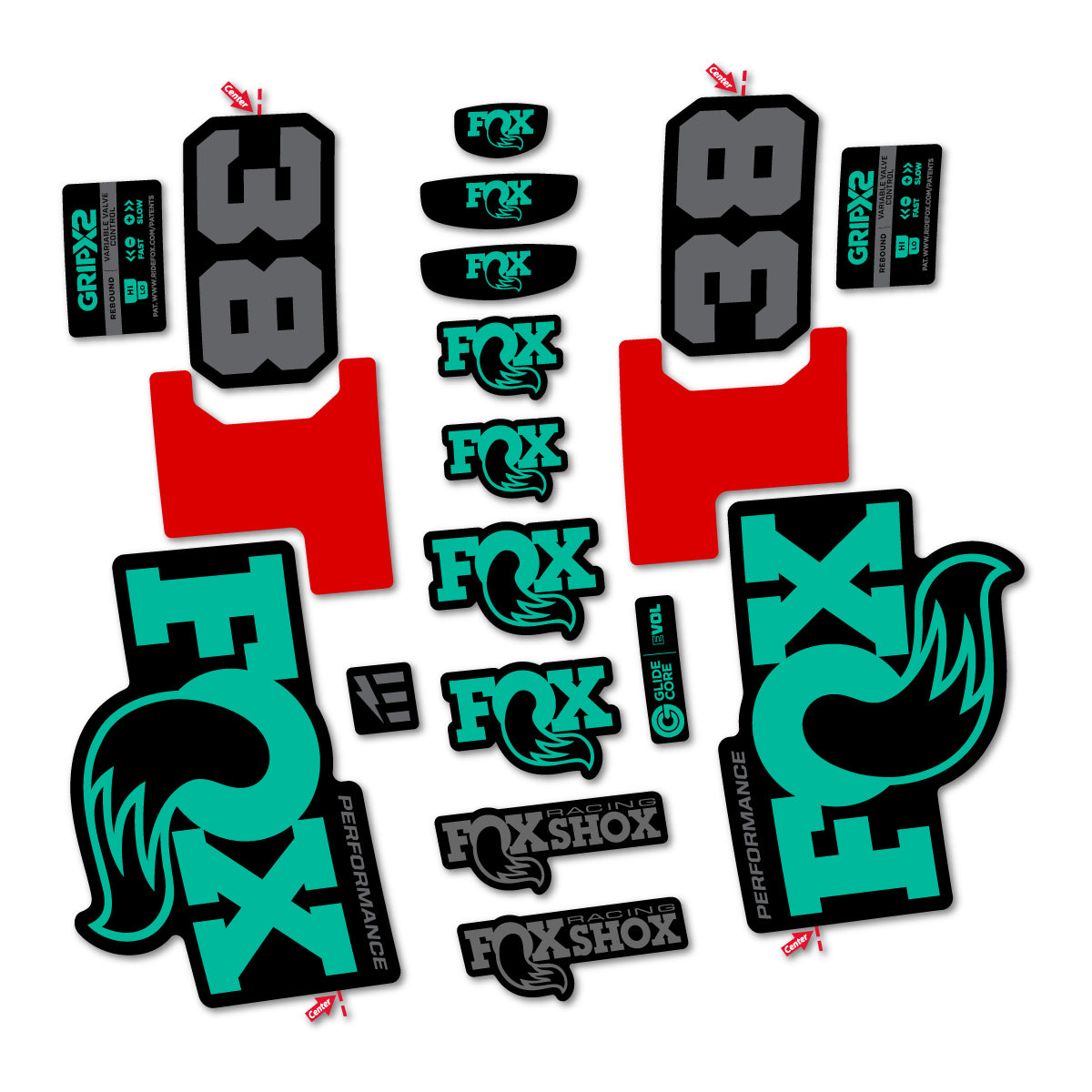 Stickers for Fox 38 Performance 2027, Fork vinyl decals - Green Turquoise