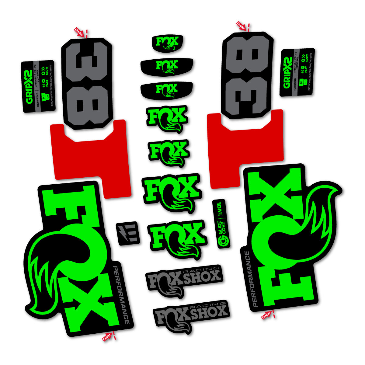 Stickers for Fox 38 Performance 2027, Fork vinyl decals - Neon Green