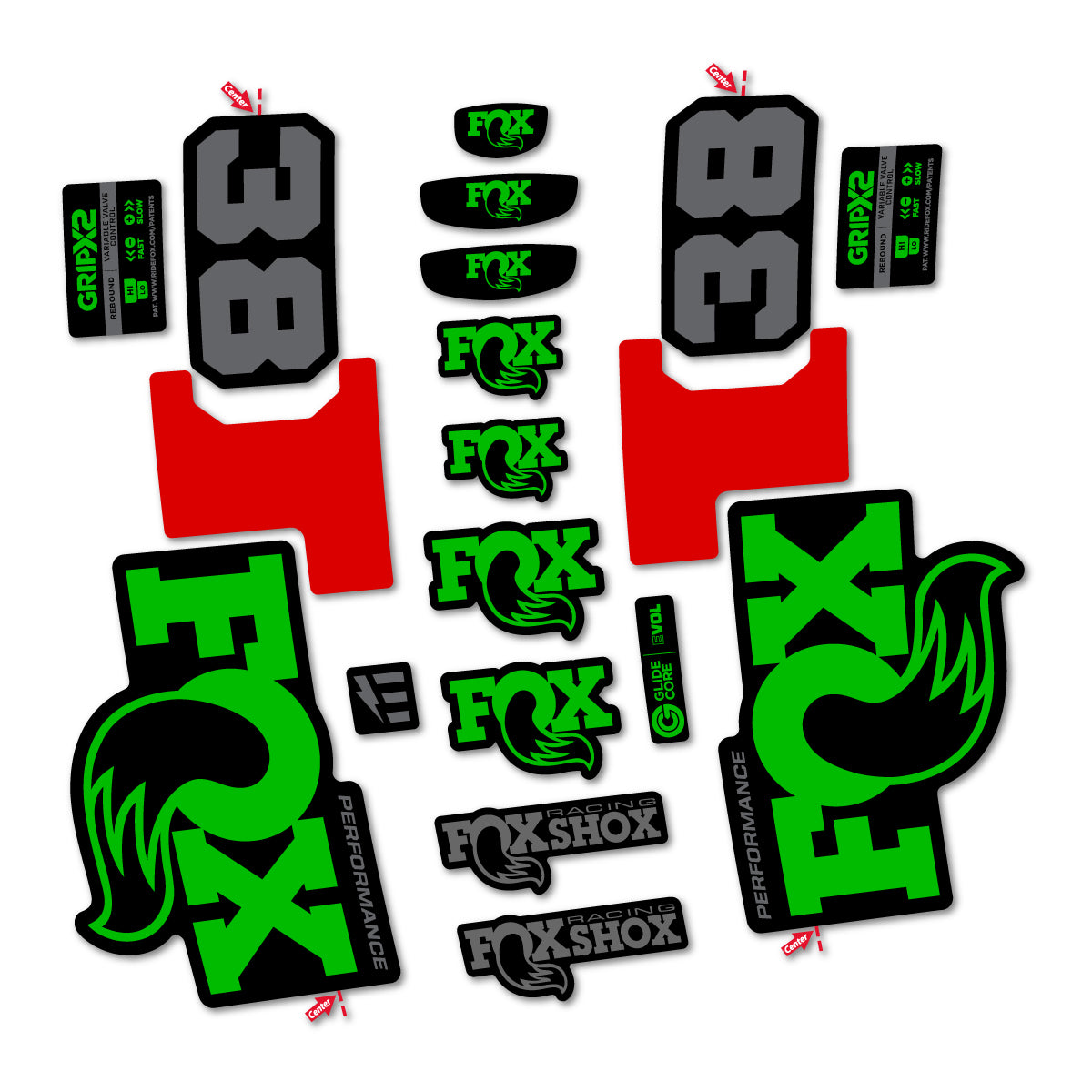 Stickers for Fox 38 Performance 2027, Fork vinyl decals - Grass Green