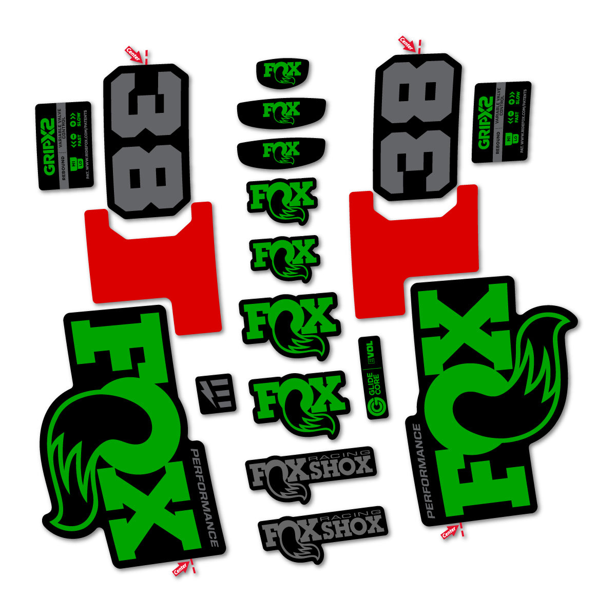 Stickers for Fox 38 Performance 2027, Fork vinyl decals - Green