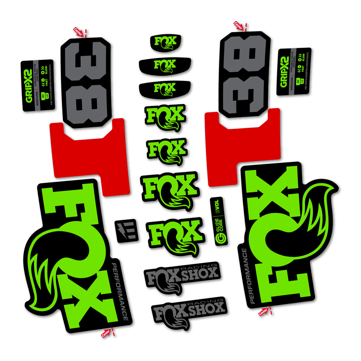Stickers for Fox 38 Performance 2027, Fork vinyl decals - Apple Green