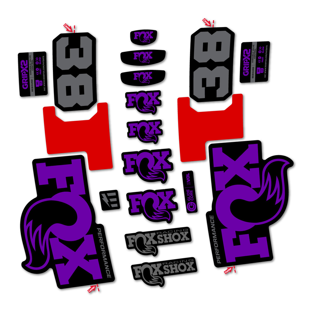 Stickers for Fox 38 Performance 2027, Fork vinyl decals - Violet