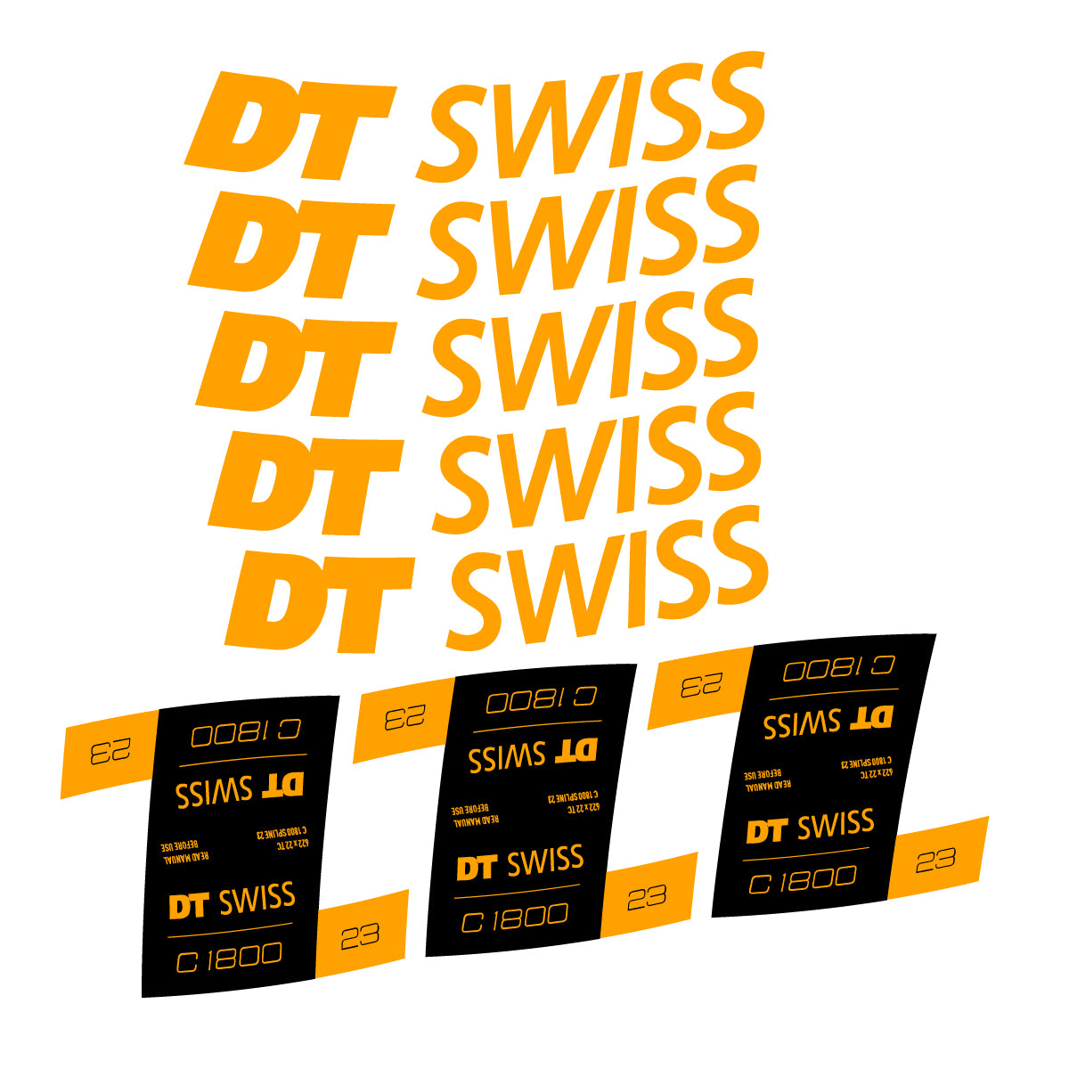Vinyl decals for DT Swiss C 1800 Spline 2021-2026 Rims - Orange Yellow