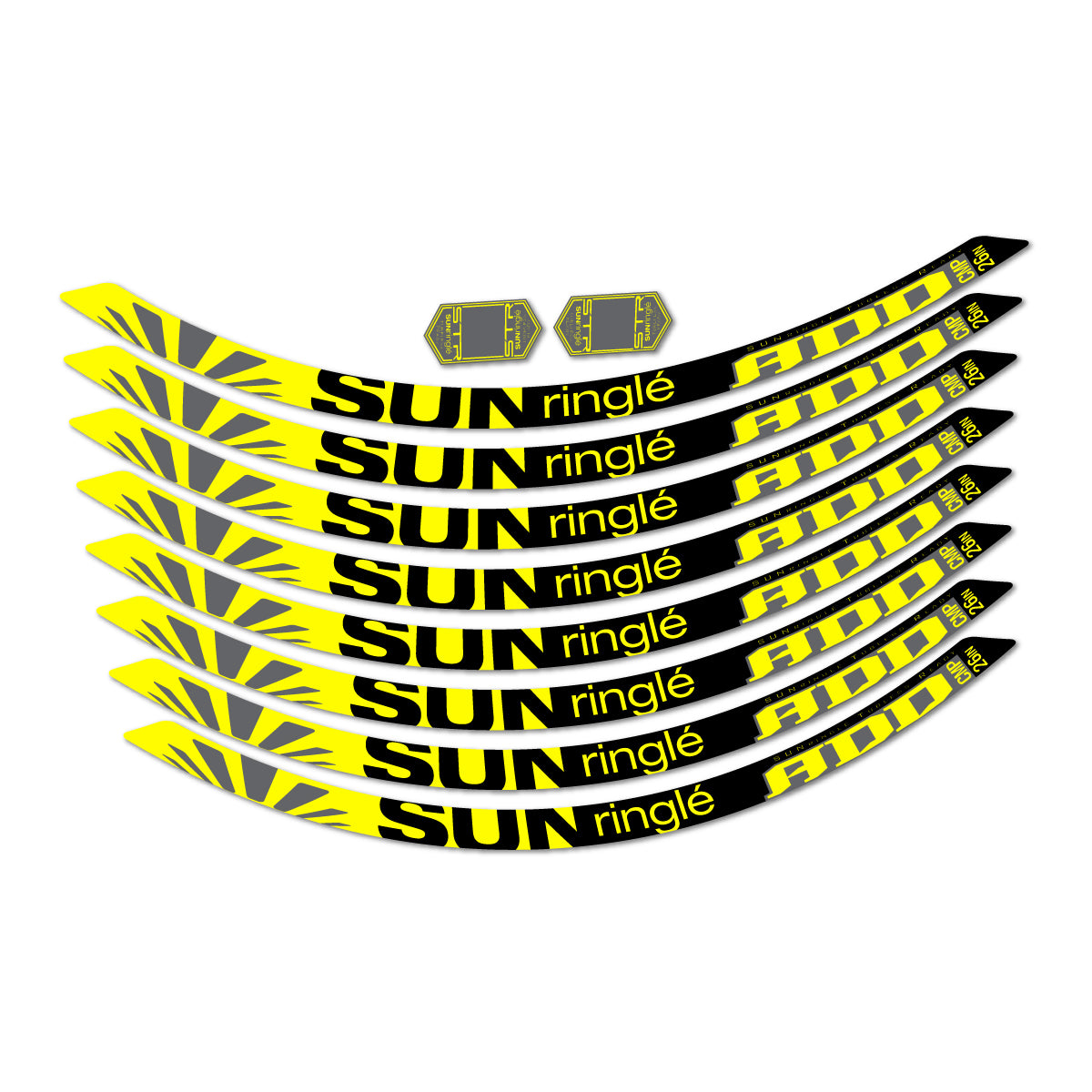 Compatible Stickers for Sun Ringle ADD Comp 2017-2018, Mountain Wheel 26" vinyl decals - Lemon Yellow