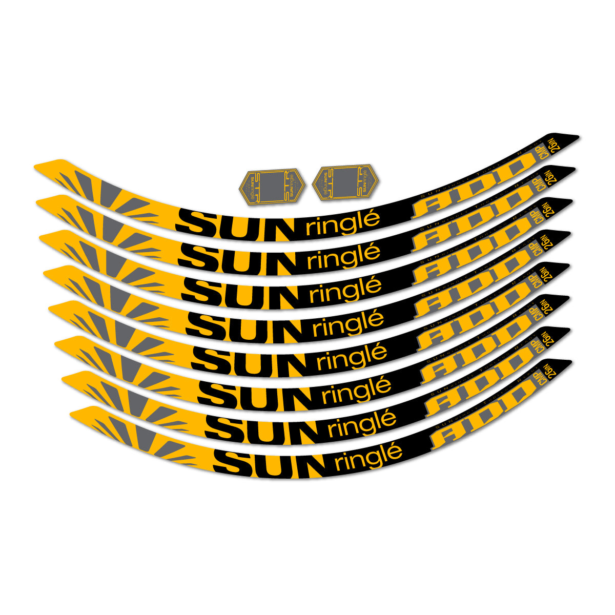 Compatible Stickers for Sun Ringle ADD Comp 2017-2018, Mountain Wheel 26" vinyl decals - Medium Yellow