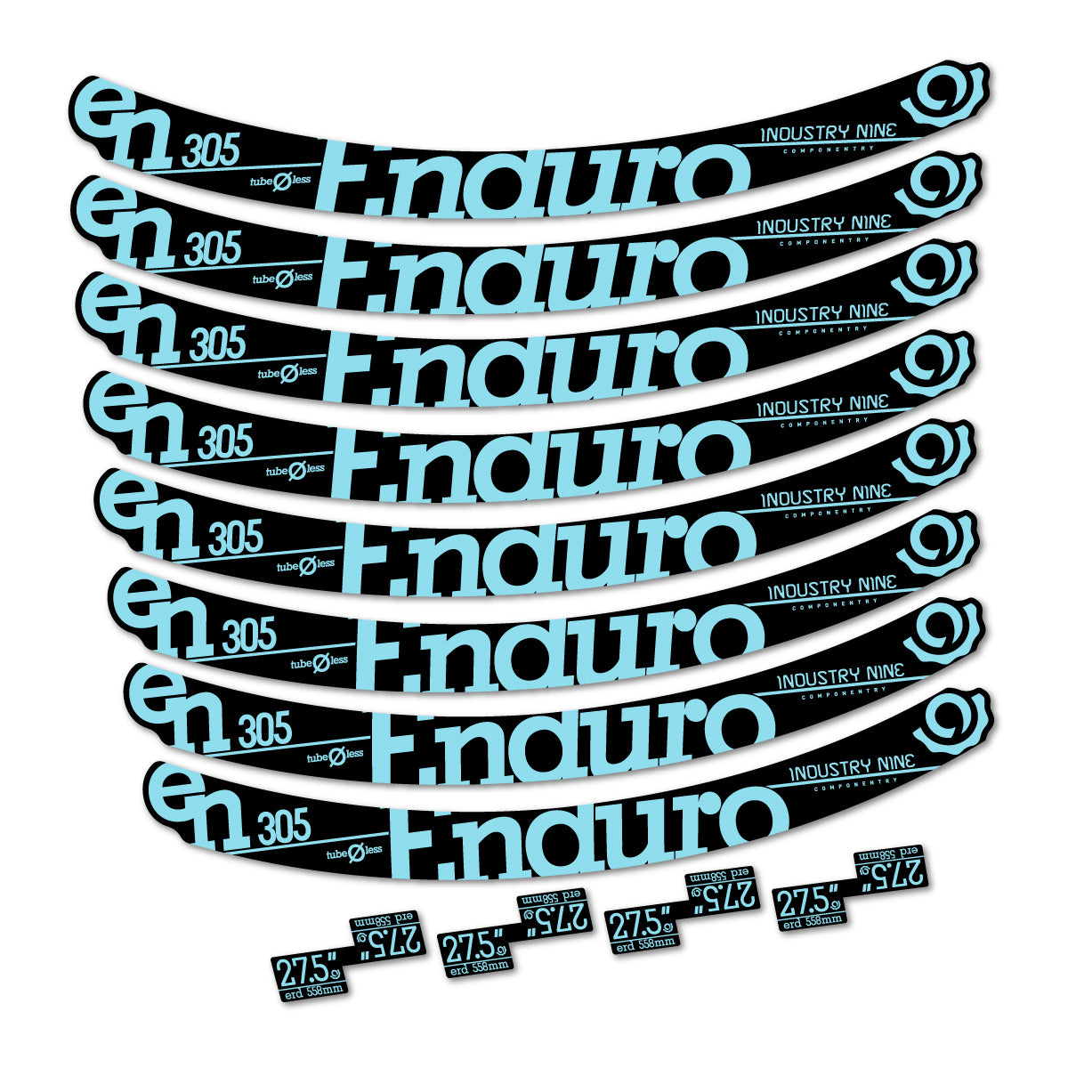 Compatible Stickers for Industry Nine Enduro 305 v2 2016-2017, Mountain Wheel 27.5" vinyl decals - Sky Blue