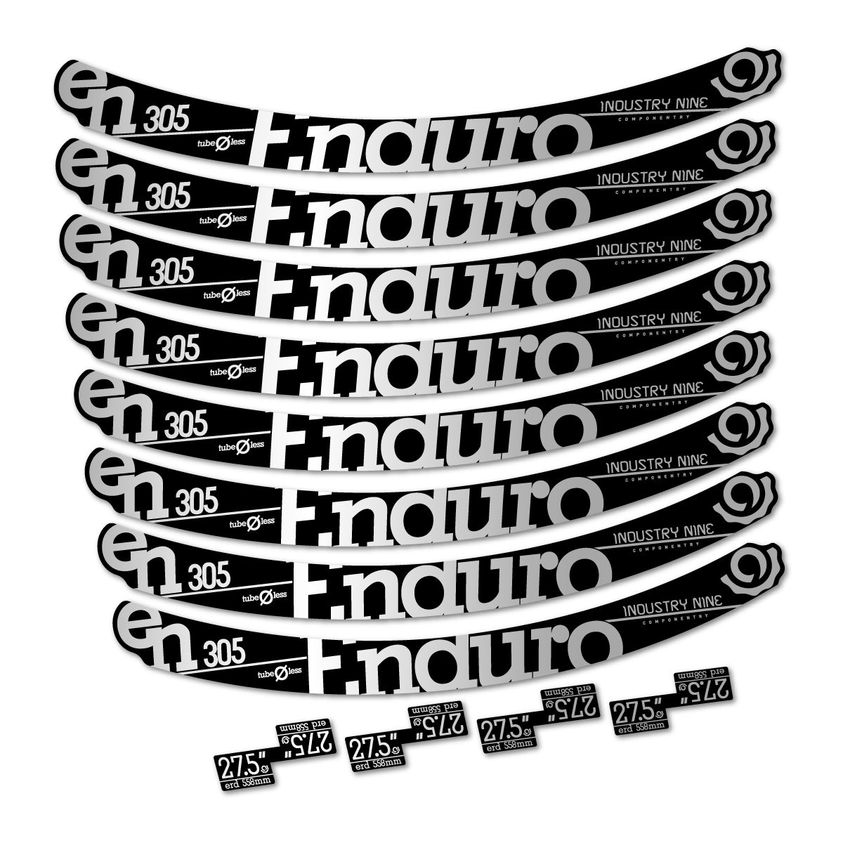 Compatible Stickers for Industry Nine Enduro 305 v2 2016-2017, Mountain Wheel 27.5" vinyl decals - Light Silver