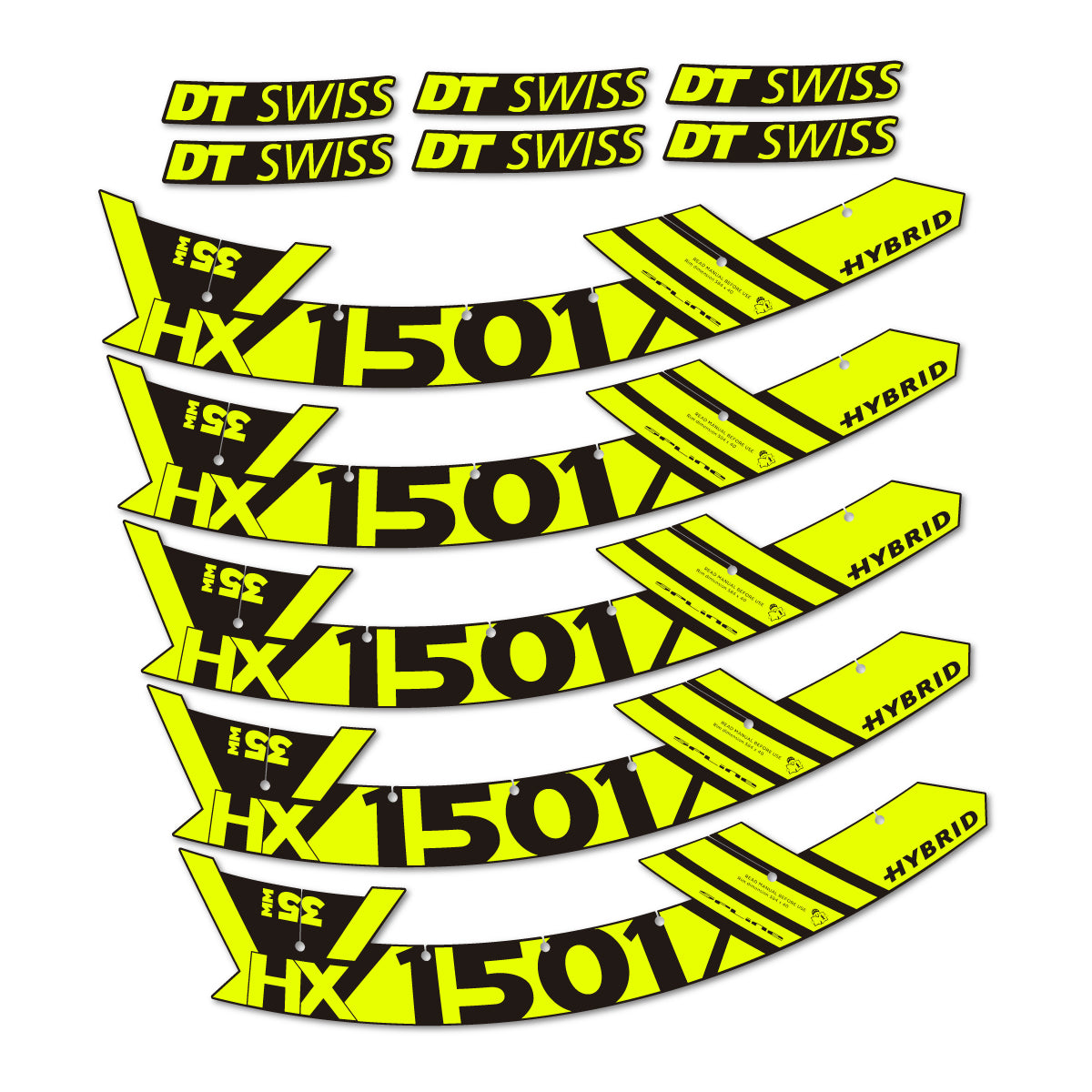 Stickers for DT Swiss HX1501 35 Hybrid, Mountain Wheel 29" vinyl decals - Neon Yellow