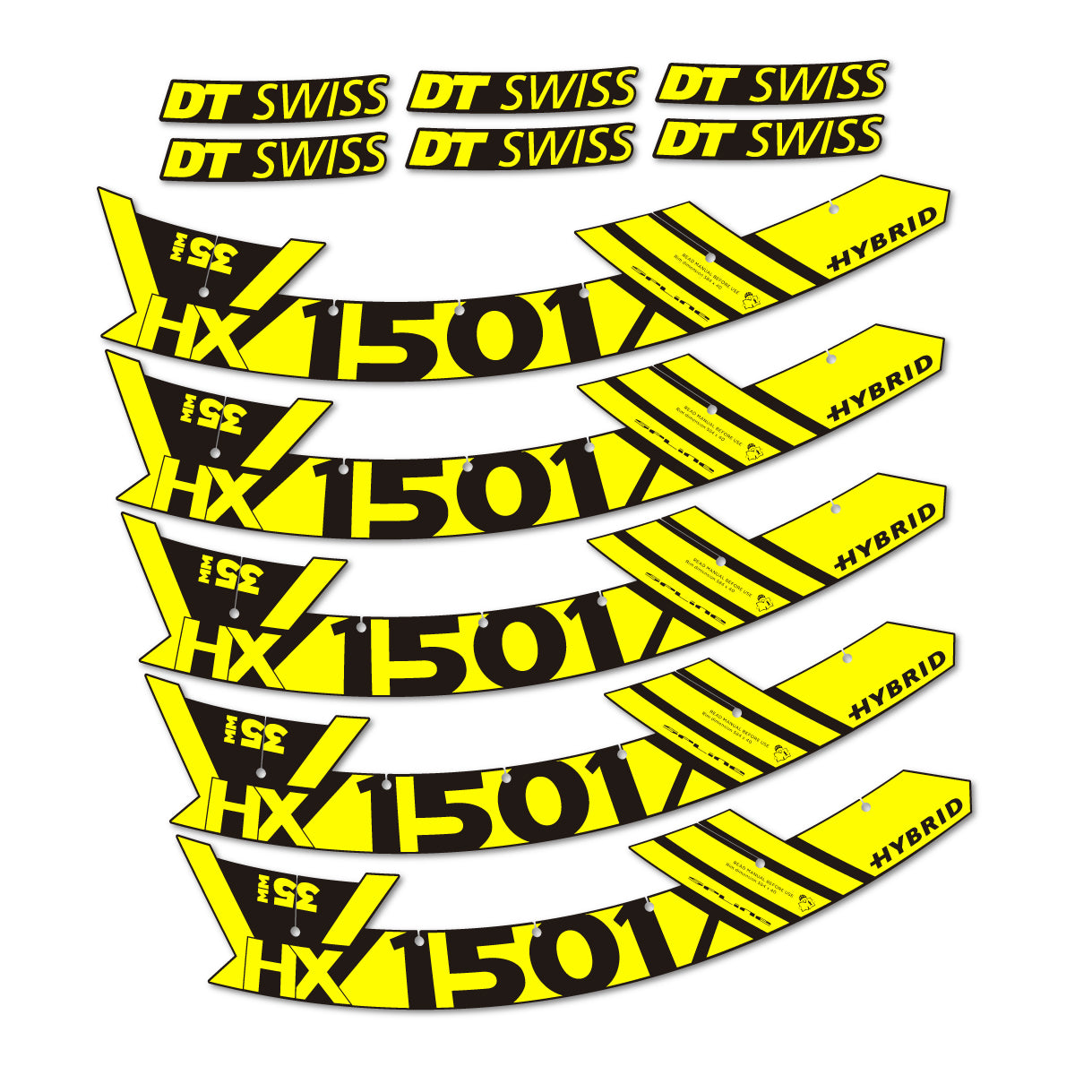 Stickers for DT Swiss HX1501 35 Hybrid, Mountain Wheel 29" vinyl decals - Lemon Yellow