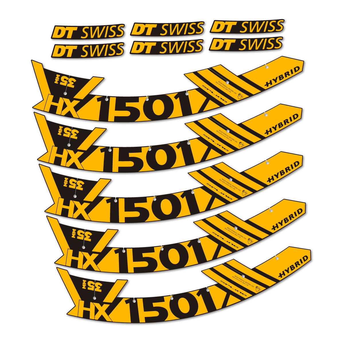 Stickers for DT Swiss HX1501 35 Hybrid, Mountain Wheel 29" vinyl decals - Medium Yellow