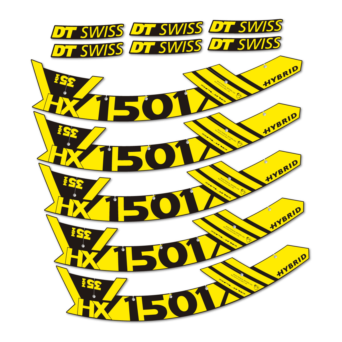 Stickers for DT Swiss HX1501 35 Hybrid, Mountain Wheel 29" vinyl decals - Yellow